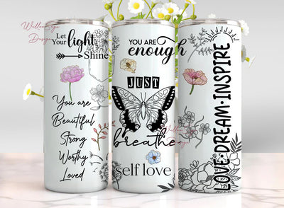 Positive Affirmations 20 oz Tumbler Wrap Sublimation Design Digital Download PNG, Inspirational Butterfly Tumbler Sublimation WillowSageDesign 