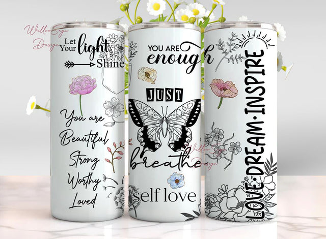 Positive Affirmations 20 oz Tumbler Wrap Sublimation Design Digital Download PNG, Inspirational Butterfly Tumbler Sublimation WillowSageDesign 