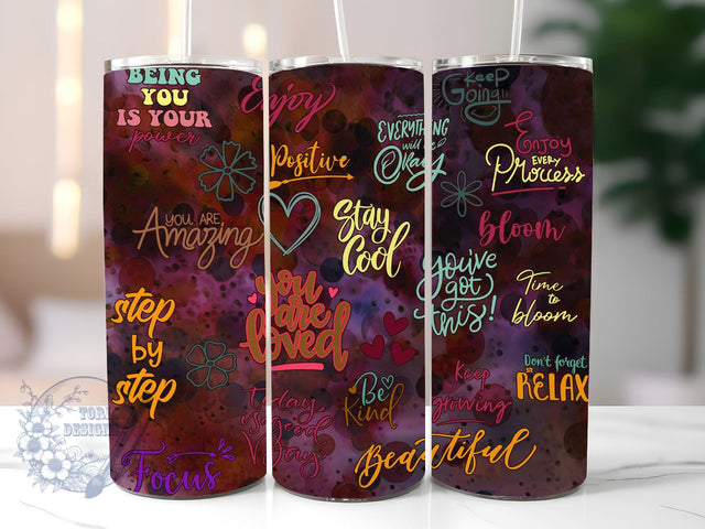 Positive Affirmations 20oz Skinny Tumbler, Inspirational Tumbler Png, Straight & Tapered Tumbler Wrap, Instant Digital Download Sublimation ToriDesigns 