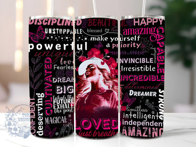 Positive Affirmations 20oz Skinny Tumbler, Love Yourself Black Woman Tumbler Png, Straight & Tapered Tumbler Wrap, Instant Digital Download Sublimation ToriDesigns 