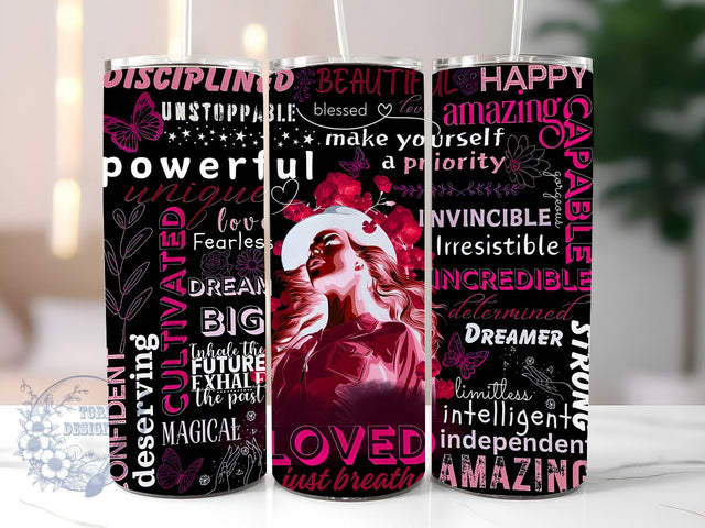Positive Affirmations 20oz Skinny Tumbler, Love Yourself Black Woman Tumbler Png, Straight & Tapered Tumbler Wrap, Instant Digital Download Sublimation ToriDesigns 