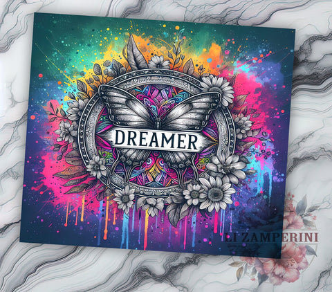 Positive Affirmations 20oz Tumbler, Butterfly Inspiration Dreamer Flower Tumbler Png, Straight & Tapered Tumbler Wrap, Instant Digital Download Sublimation Li Zamperini 