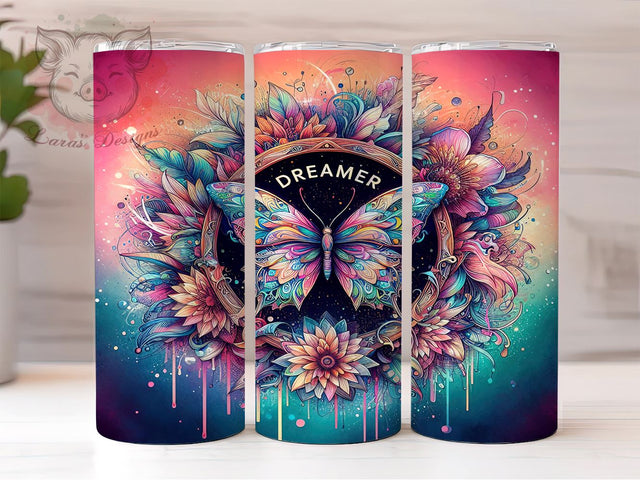 Positive Affirmations 20oz Tumbler Png, Straight & Tapered Tumbler Png, Butterfly Inspiration Dreamer Flower Tumbler Png, Digital Download PNG Sublimation Lara' s Designs 