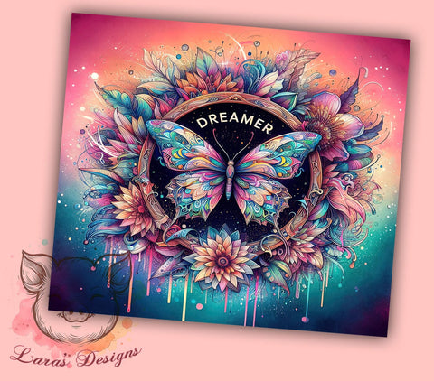 Positive Affirmations 20oz Tumbler Png, Straight & Tapered Tumbler Png, Butterfly Inspiration Dreamer Flower Tumbler Png, Digital Download PNG Sublimation Lara' s Designs 