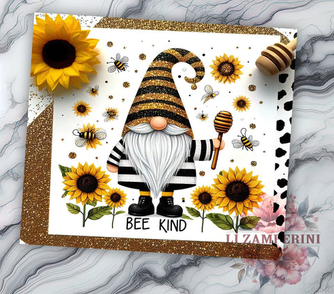 Positive Affirmations 20oz Tumbler Wrap PNG, Bee KIND Gnome Sunflower Tumbler Png, Straight & Tapered Tumbler Wrap, Instant Digital Download Sublimation Li Zamperini 