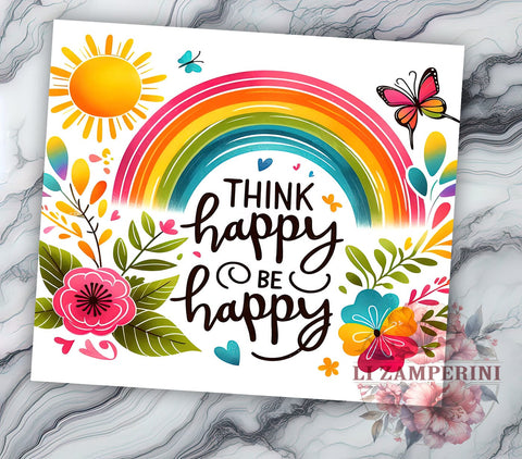 Positive Affirmations 20oz Tumbler Wrap PNG, Think Happy Be Happy Tumbler Png, Straight & Tapered Tumbler Wrap, Instant Digital Download Sublimation Li Zamperini 