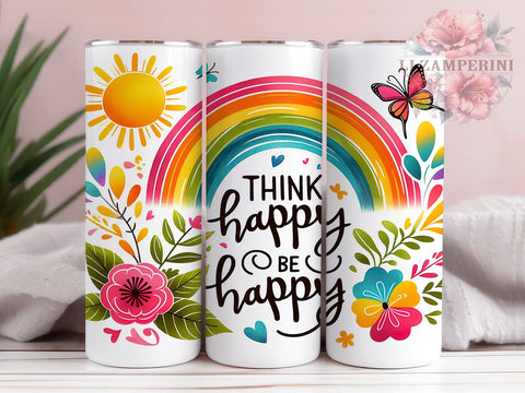 Positive Affirmations 20oz Tumbler Wrap PNG, Think Happy Be Happy Tumbler Png, Straight & Tapered Tumbler Wrap, Instant Digital Download Sublimation Li Zamperini 