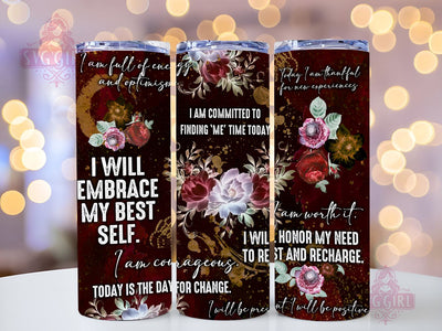 Positive Affirmations 20oz Tumbler Wrap Sublimation Design, Straight Tapered Tumbler Wrap, Floral Tumbler Png, Instant Digital Download Sublimation SvggirlplusArt 