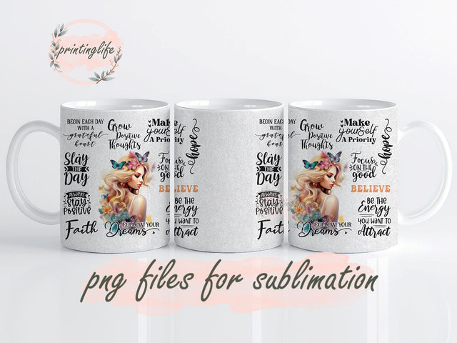 Positive Affirmations Mug, Motivational Tumbler PNG 11oz,positivity mug, self-empowerment mug, confident mug, affirmation gift Sublimation PrintingLife 