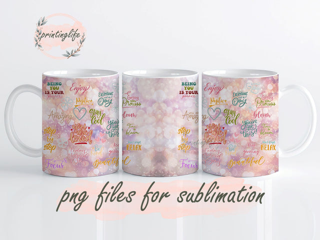 Positive Affirmations Mug Wrap Design, Instant Digital Design Download Mug Wrap Design, Mug Design PNG Sublimation PrintingLife 