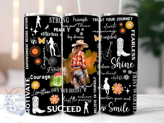 Positive Affirmations Positivity 20 oz Skinny Tumbler Sublimation Design, Cowgirl Tumbler Png, Straight & Tapered Tumbler Wrap, Instant Digital Download Sublimation ToriDesigns 