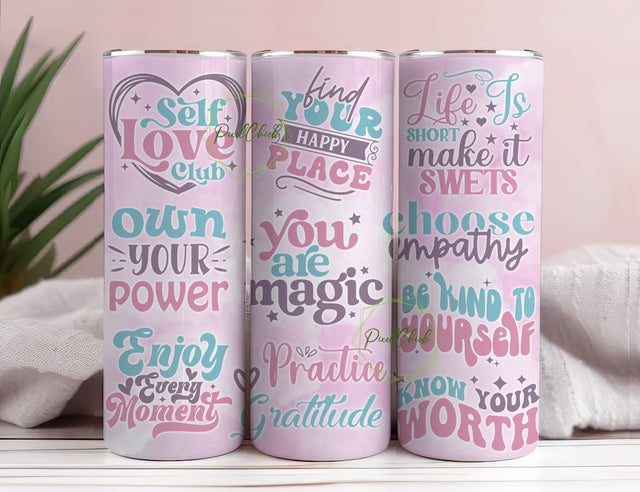 Positive Affirmations Retro Groovy copy Tumbler Wrap Sublimation PNG Instant Download, Strong Woman, Positive Gratitude 20 oz Skinny Tumbler Sublimation PixelChick 