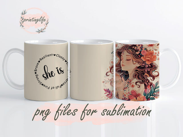 Positive Affirmations Strong Women Mug Wrap Design, Instant Digital Design Download Mug Wrap Design, Mug Design PNG Sublimation PrintingLife 