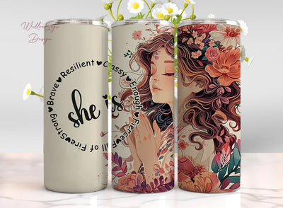 Positive Affirmations Strong Women She is Tumbler Wrap PNG Sublimation, Instant Download, 20 oz Skinny Wrap, 30 oz Tumbler, Strong Enough Sublimation WillowSageDesign 