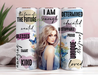 Positive Affirmations - Teen Blonde - 20oz Skinny Seamless Tumbler Wrap PNG - Sublimation Tumbler Template Sublimation PixelChick 