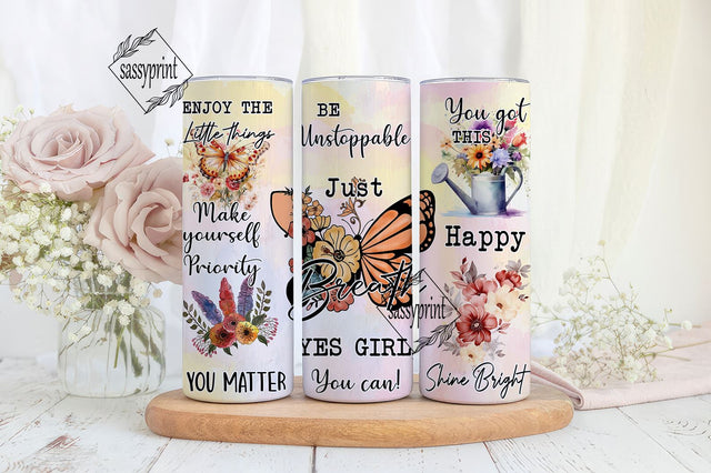 Positive Affirmations Tumbler Wrap, Butterflies Inspirational Quotes PNG Template Sublimation Designs Downloads, Summer Skinny Design Sublimation sassyprint 