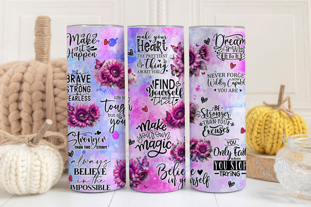 Positive Affirmations Tumbler Wrap, Inspirational Tumbler, Positive Quotes Tumbler, Self Love, 20Oz Skinny Tumbler PNG StraightTapered PNG Sublimation BouDesign 
