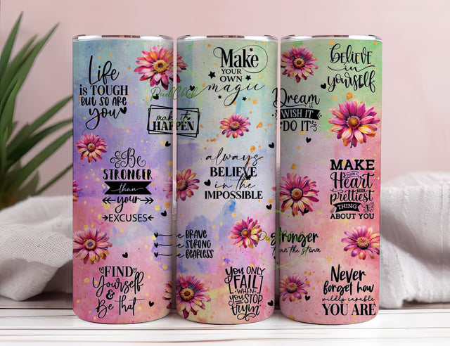 Positive Affirmations Tumbler Wrap Inspirational Tumbler Positive Quotes Tumbler Self Love 20Oz Skinny Tumbler PNG Sublimation PixelChick 