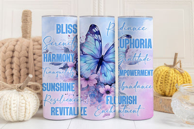Positive Affirmations Tumbler Wrap PNG - Butterfly - 20oz Skinny Sublimation Designs Seamless Wrap PNG - Tumbler Template - EmmePrintCo Sublimation BouDesign 