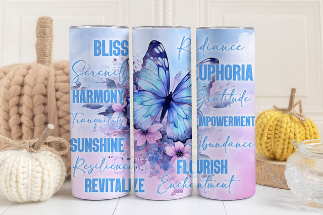Positive Affirmations Tumbler Wrap PNG - Butterfly - 20oz Skinny Sublimation Designs Seamless Wrap PNG - Tumbler Template - EmmePrintCo Sublimation BouDesign 