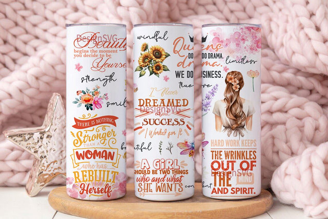 Positive Affirmations Women Quotes Skinny Tumbler 20oz Tumbler Wrap Design PNG for Sublimation Digital Download Sublimation DesignSVG 