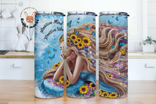 Positive Mind Positive Vibes 20oz Skinny Sublimation Tumbler Design, Floral Woman Sublimation Png, Positive Affirmation Tumbler Png Downloads Sublimation Rabbitmakies 