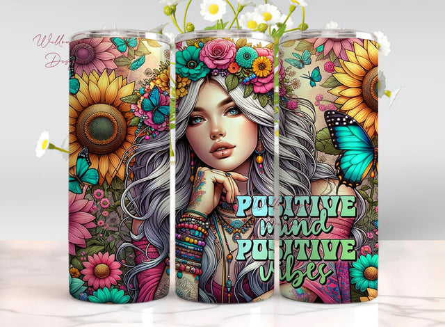 Positive Mind Positive Vibes 20oz Skinny Tumbler Sublimation Designs Sublimation WillowSageDesign 