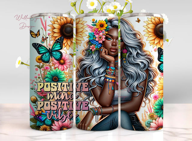 Positive Mind Positive Vibes 20oz Skinny Tumbler Sublimation Designs Sublimation WillowSageDesign 