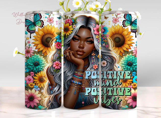 Positive Mind Positive Vibes 20oz Skinny Tumbler Sublimation Designs Sublimation WillowSageDesign 