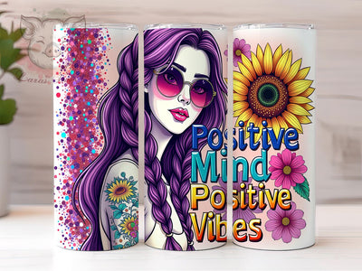 Positive Mind Positive Vibes, 20oz Tumbler Wrap, Inspirational Drinkware, Positive Quotes, Self-Love Gifts, Custom Sublimation, Motivational Tumblers Sublimation Lara' s Designs 