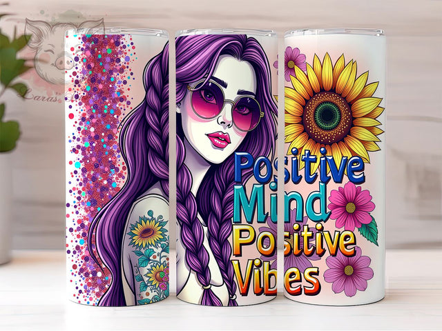 Positive Mind Positive Vibes, 20oz Tumbler Wrap, Inspirational Drinkware, Positive Quotes, Self-Love Gifts, Custom Sublimation, Motivational Tumblers Sublimation Lara' s Designs 