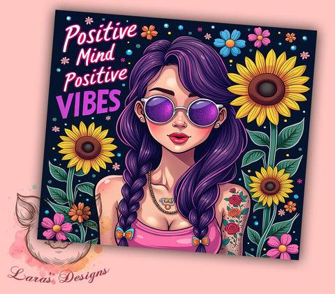 Positive Mind Positive Vibes, 20oz Tumbler Wrap, Inspirational Drinkware, Positive Quotes, Self-Love Gifts, Custom Sublimation, Motivational Tumblers Sublimation Lara' s Designs 