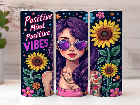 Positive Mind Positive Vibes, 20oz Tumbler Wrap, Inspirational Drinkware, Positive Quotes, Self-Love Gifts, Custom Sublimation, Motivational Tumblers Sublimation Lara' s Designs 