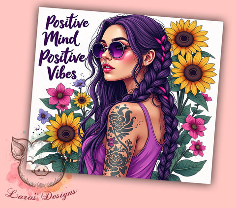 Positive Mind Positive Vibes, 20oz Tumbler Wrap, Inspirational Drinkware, Positive Quotes, Self-Love Gifts, Custom Sublimation, Motivational Tumblers Sublimation Lara' s Designs 
