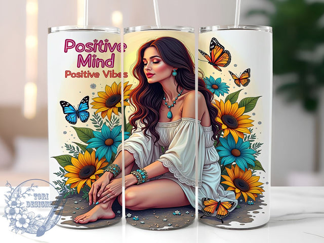 Positive Mind Positive Vibes, Inspirational Quote, Tumbler Wrap, 20oz Tumbler, Positive Affirmation, Digital Download, Motivational Design Sublimation ToriDesigns 