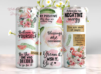 Positive Pink Gold Flamingo 20oz Skinny Tumbler Wrap, Sublimation Design,Digital Download PNG, Floral Summer Tumbler Wrap PNG Sublimation WillowSageDesign 