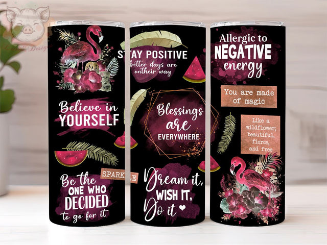 Positive Pink Gold Flamingo 20oz Tumbler Png, Straight & Tapered Tumbler Png, Floral Summer Tumbler Png, Digital Download PNG Sublimation Lara' s Designs 