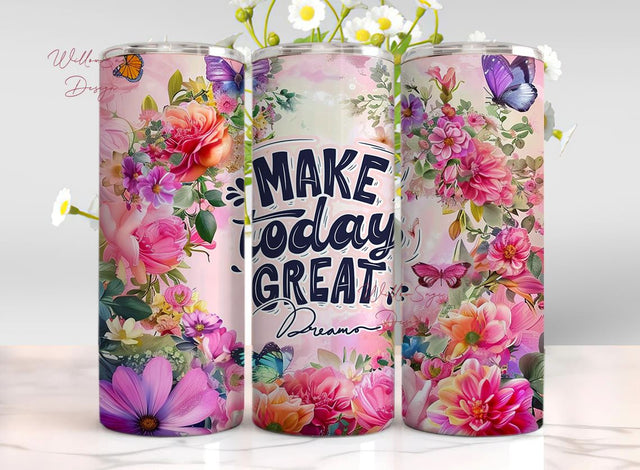 Positive Quote Tumbler Wrap, Flower 20oz Skinny Tumbler Sublimation Design, PNG File Digital Download Sublimation WillowSageDesign 