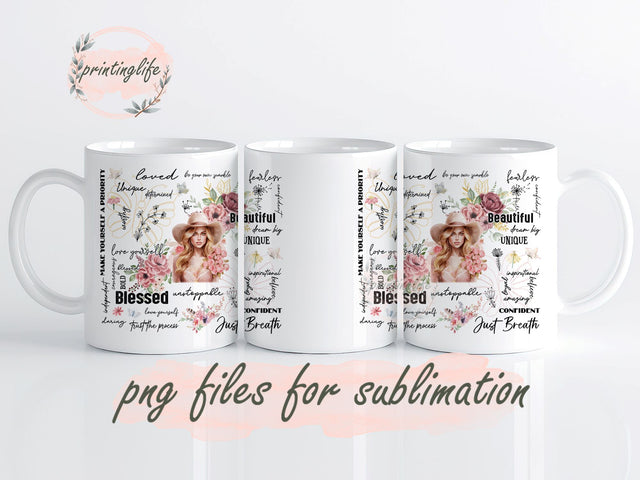 Positive Quotes Blonde Hair Western Style Blessed Blue Eyes Mug Wrap Design, Instant Digital Design Download Mug Wrap Design, Mug Design PNG Sublimation PrintingLife 