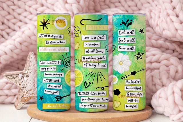 Positive Quotes Tumbler Wrap - Lemon - 20oz Skinny Seamless Tumbler Wrap PNG Sublimation DesignSVG 