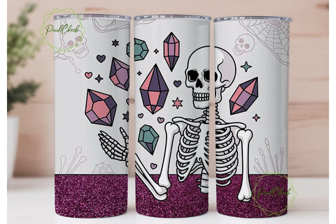 Positive Skeleton Crystal Glitter PNG Sublimation PixelChick 