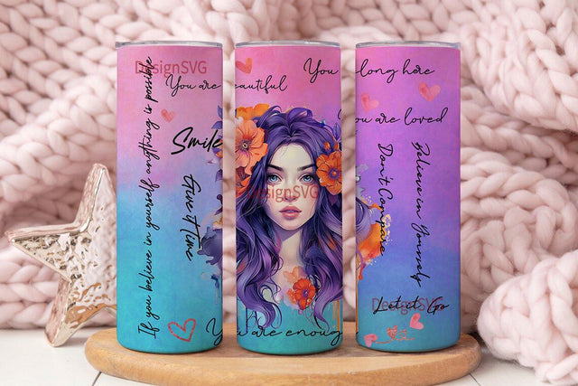 Positive Vibe Tumbler Wrap for Teens, Positive Affirmations Digital PNG 20oz Sublimation Tumbler Wrap, Tumbler Designs PNG, Girls Tumbler Sublimation DesignSVG 