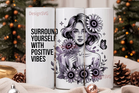 Positive Vibes Sunflower 20oz Tumbler Sublimation DesignSVG 