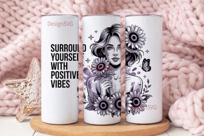 Positive Vibes Sunflower 20oz Tumbler Sublimation DesignSVG 