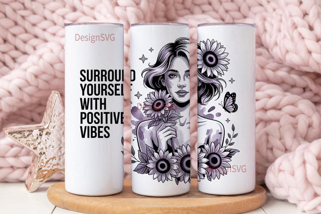 Positive Vibes Sunflower 20oz Tumbler Sublimation DesignSVG 
