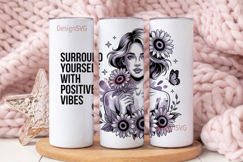 Positive Vibes Sunflower 20oz Tumbler Sublimation DesignSVG 