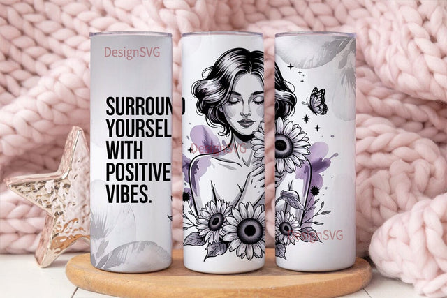 Positive Vibes Sunflower 20oz Tumbler Sublimation DesignSVG 