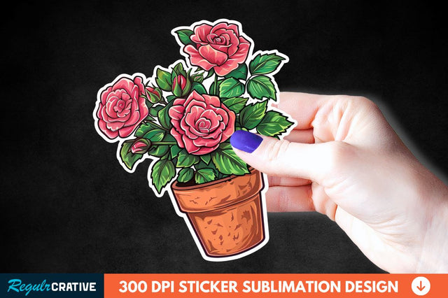 Pot In Rose Flowers Sticker Clipart Sublimation Regulrcrative 