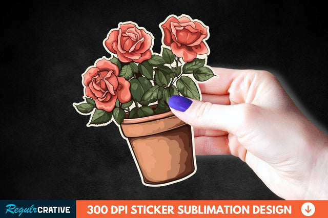 Pot In Rose Flowers Sticker Clipart Sublimation Regulrcrative 