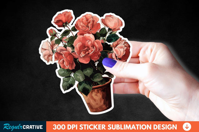 Pot In Rose Flowers Sticker Clipart Sublimation Regulrcrative 